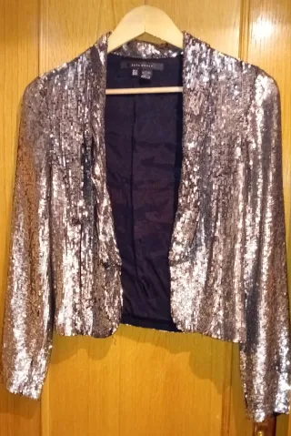 Chaqueta Zara Lentejuelas Plateadas Talla S-M