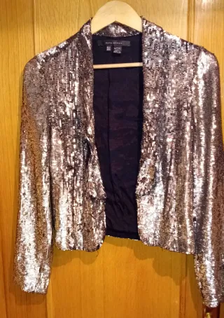 Chaqueta Zara Lentejuelas Plateadas Talla S-M