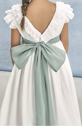 Vestido Comunión Talla 10 Blanco y Verde menta