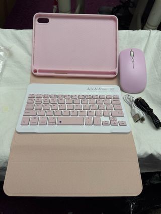 Funda Rosa Tablet con Teclado y Ratón