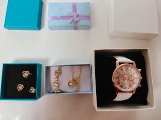 Set parure collana, bracciale, anello orologio