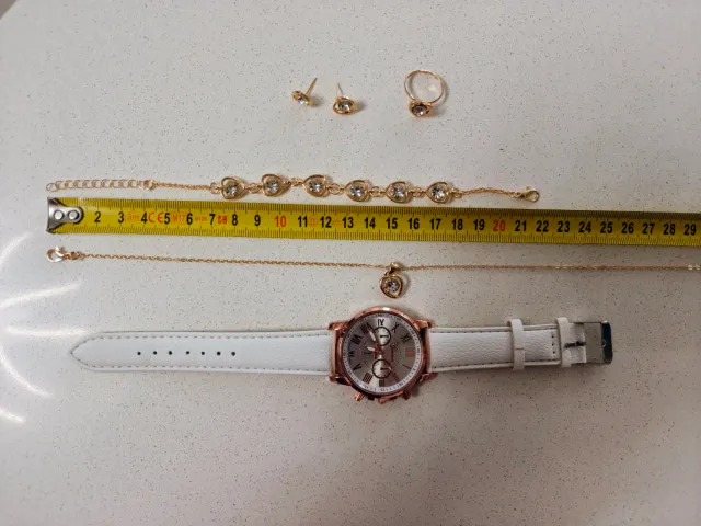 Set parure collana, bracciale, anello orologio