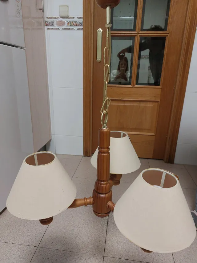 Lámpara de techo madera y tela