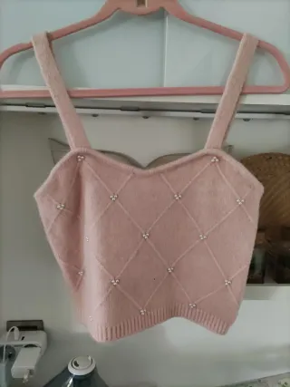 Top punto perlas Mango rosa