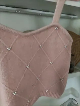 Top punto perlas Mango rosa