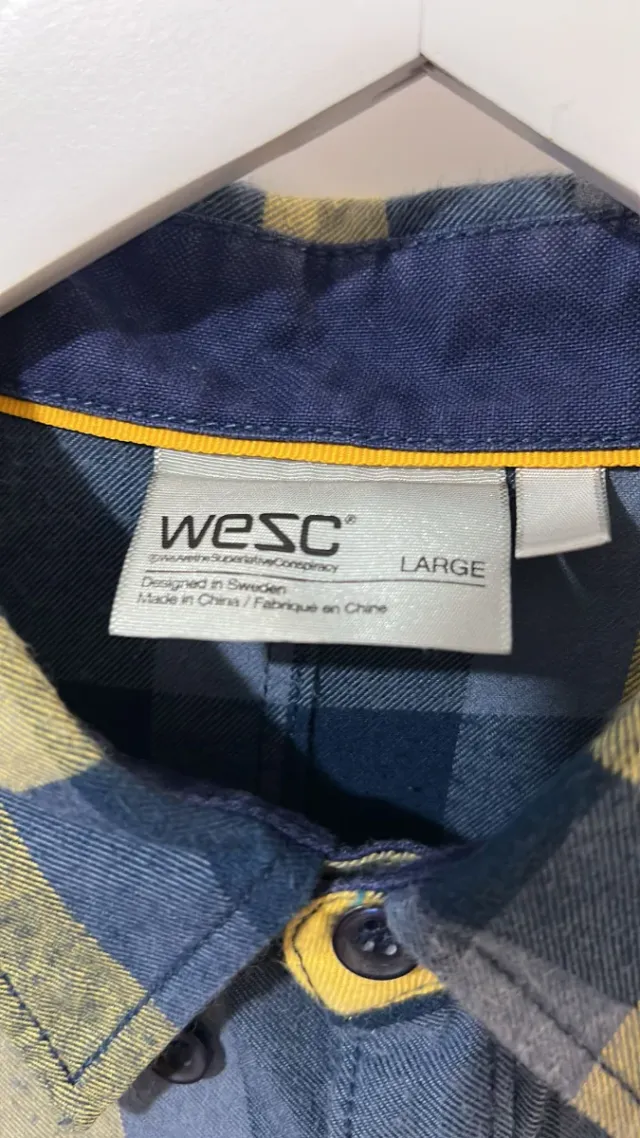 Camisa de cuadros WESC azul y amarilla