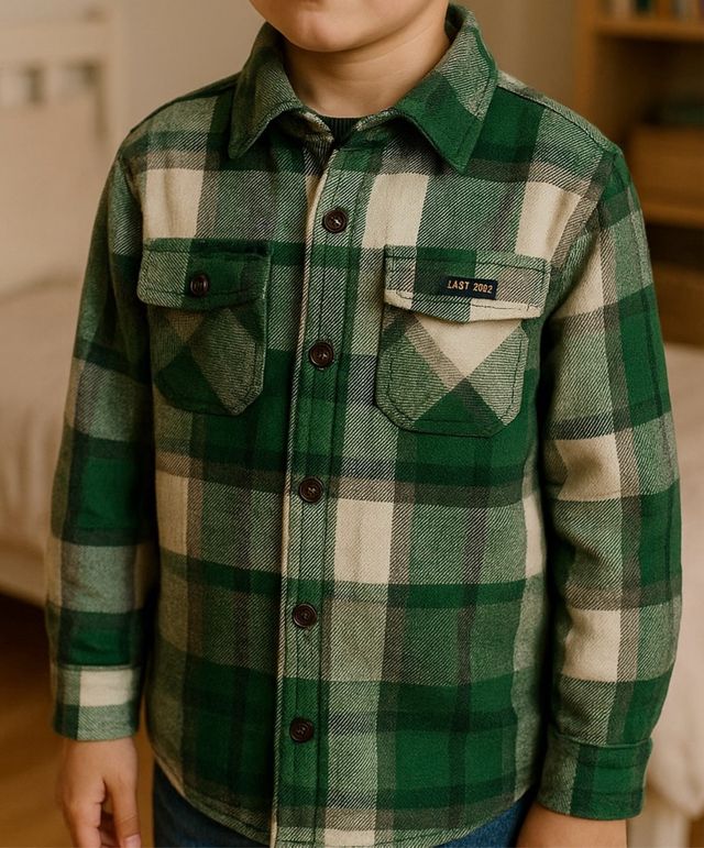 Camicia in flanella a quadri verde per bambino