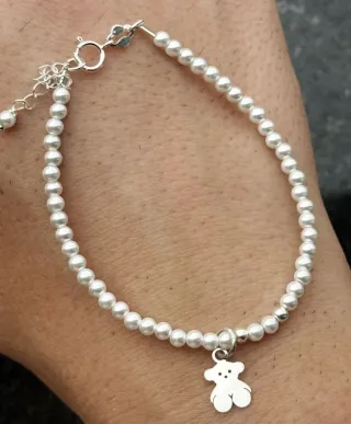 Pulsera perlas y oso plata