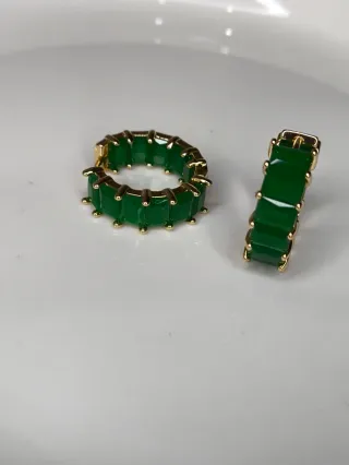 Pendientes Acero Inoxidable Oro y Verde