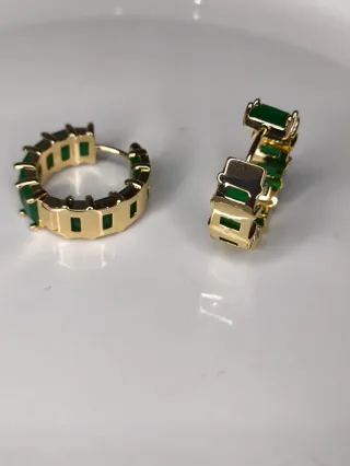 Pendientes Acero Inoxidable Oro y Verde