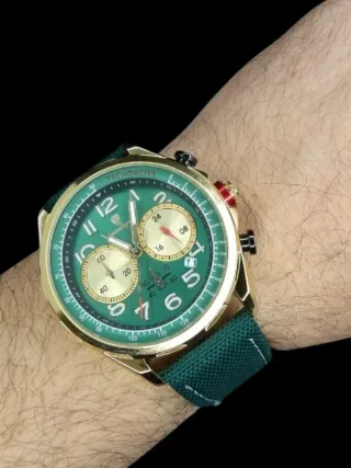 Orologio Cronografo Uomo Verde Oro