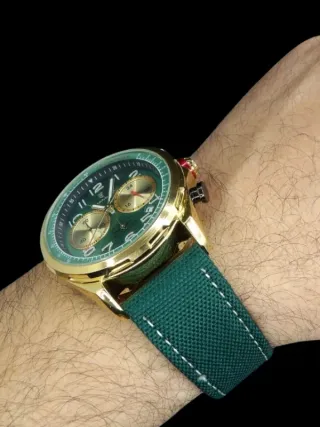 Orologio Cronografo Uomo Verde Oro