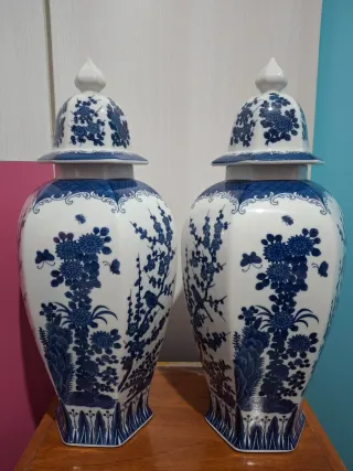 Coppia di vasi cinesi blu e bianchi