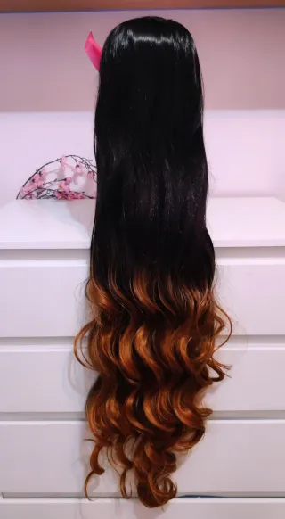 Peluca Larga Morena Cosplay Nezuko Demon Slayer