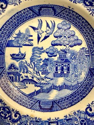 Antico Piatto Ceramica Blu