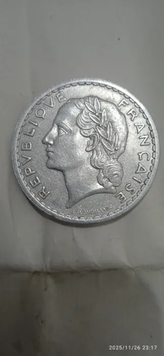 Moneda 5 Francos Franceses 1949