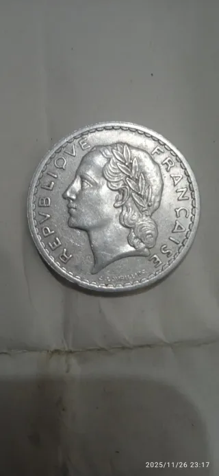 Moneda 5 Francos Franceses 1949