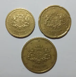 Trittico Monete Euro Cent Lettonia 10-20-50