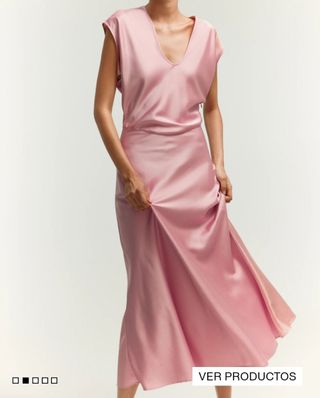 Vestido satén tacto seda xxl HyM rosa