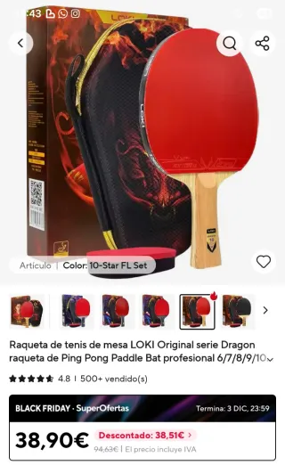 Raqueta de ping pong con funda
