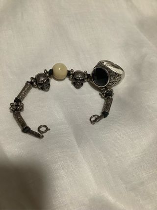 Parure Anello e Bracciale Teschio Nero Argento