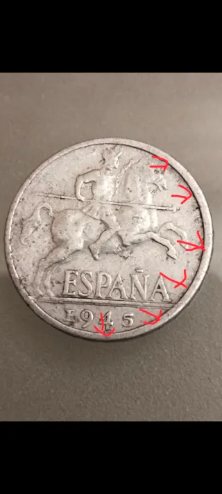 10 céntimos España 1945 error borde