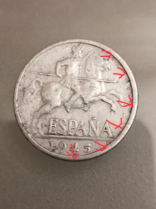 10 céntimos España 1945 error borde