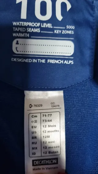 Mono nieve niño 12 meses azul