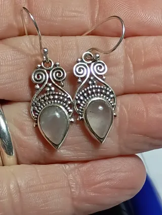 Pendientes Plata Ley cuarzo rosa lechoso