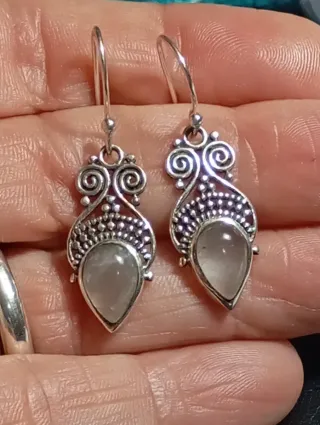 Pendientes Plata Ley cuarzo rosa lechoso