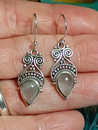 Pendientes Plata Ley cuarzo rosa lechoso