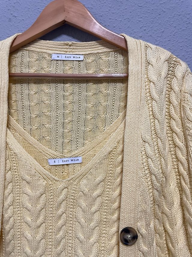 Conjunto cárdigan y top algodón amarillo