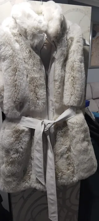 Chaleco piel sintética beige/blanco talla única