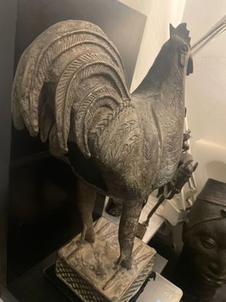Figura Gallo Arte Africano Bronce