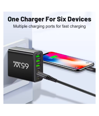 Caricatore multiplo 65w con 4 porte USB + 2 tipo C