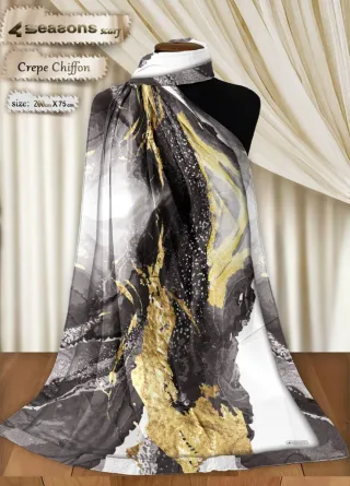 Pañuelo Crepe Chiffon Negro y Dorado