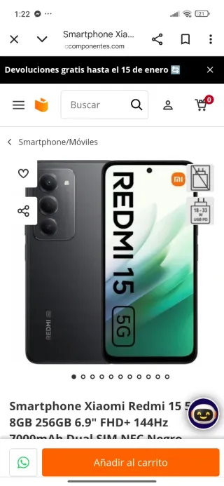 Xiaomi Redmi 15 5G 256GB Negro