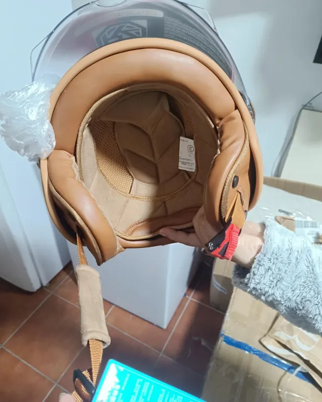 Casco Moto Cuero Marrón Vintage