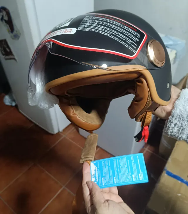 Casco Moto Cuero Marrón Vintage