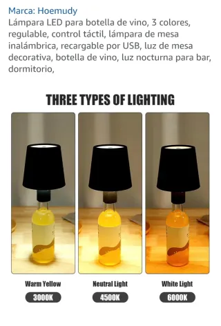 Lámpara LED Hoemudy Botella Vino Táctil USB