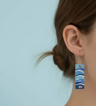 Pendientes largos de diseño olas y pez