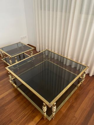 Juego 3 mesas latón y cristal