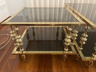 Juego 3 mesas latón y cristal