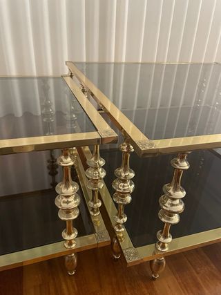 Juego 3 mesas latón y cristal
