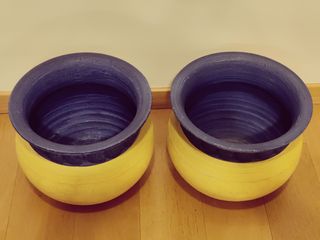 Conjunto 2 potes decorativos amarelo/azul