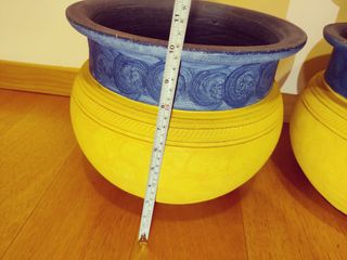 Conjunto 2 potes decorativos amarelo/azul