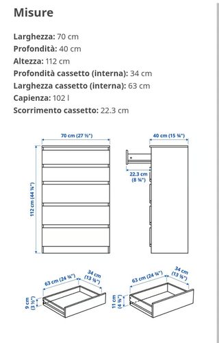 Cassettiera IKEA bianca 70x120x40
