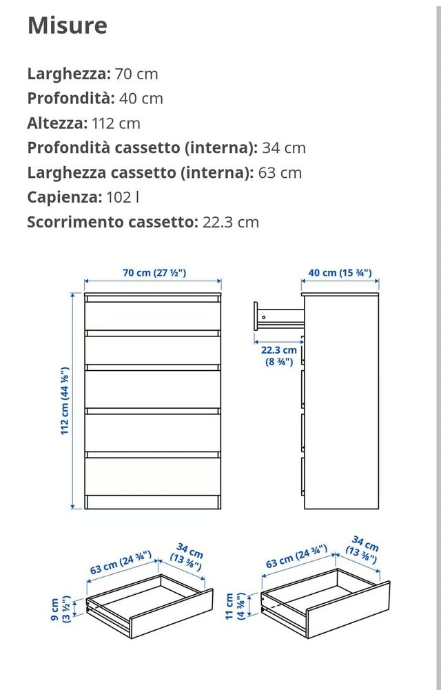 Cassettiera IKEA bianca 70x120x40