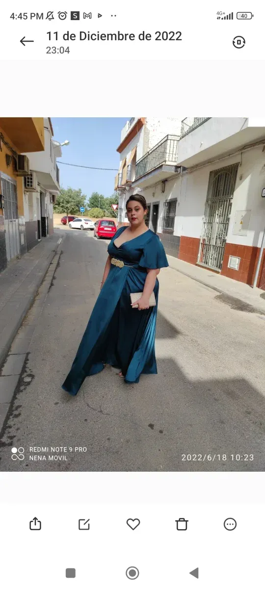 Vestido largo verde azulado