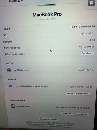 MacBook Pro 14 M1 Pro 512GB SSD 16GB RAM Plata